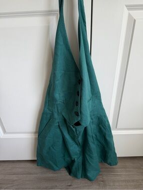 Zara Teal Button-Front Linen Romper